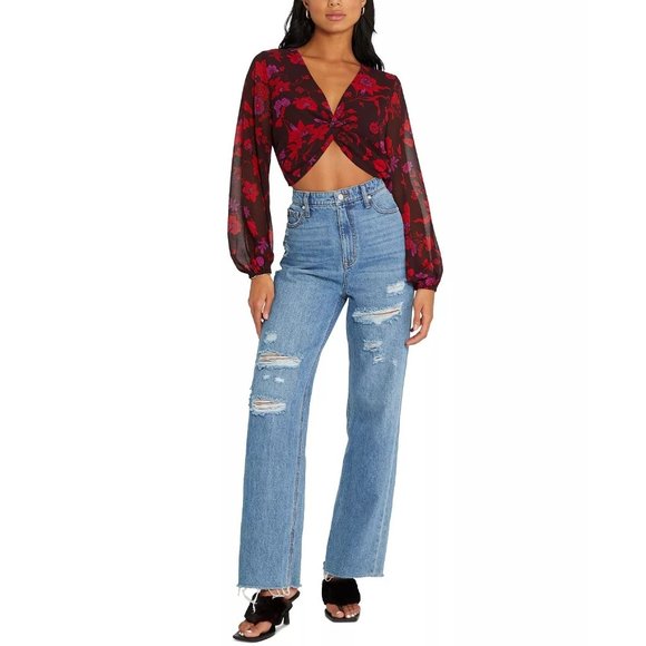 SANCTUARY Twisted Satin  Floral Red Top - NWT - Picture 3 of 5